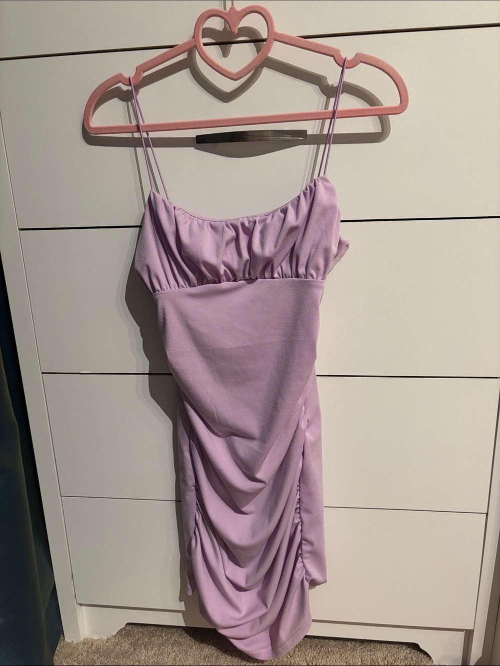 Reigning Queen Spaghetti Strap Lilac Ruched Mini Dress Size Small